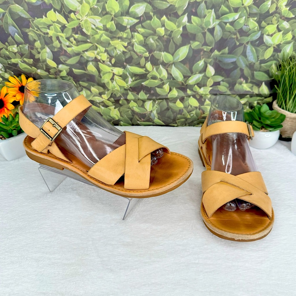 {Kork-Ease} Tan 100% Genuine Leather Criss-cross Gladiator Ankle Strap Sandals